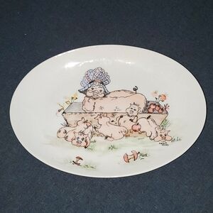 Vintage Kitschy Plate with Pig Family Signed